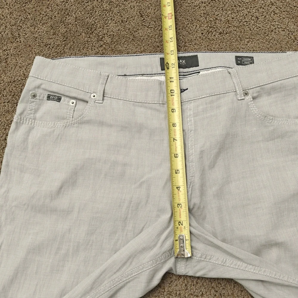 Brax Cooper Regular Fit Pants‎ Mens 38/32 Light Grey Cotton Stretch Micro Check
